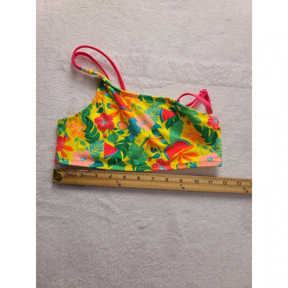 Cat & Jack Girls Yellow Tropical Fruit Bikini Swim Top L 10/12 NWT Sleeveless